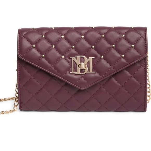 Badgley Mischka Crossbody Bag Diamond Quilt Convertible Vegan Leather Plum NWT